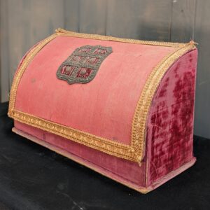 Antique 1900 Faded Red Silk Writing Compendium with Coat of Arms Applique (SOLD)