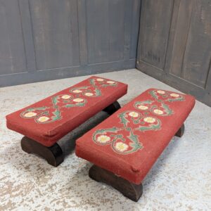 Pair of Antique Oak & Red Floral Church Kneelers (SOLD)