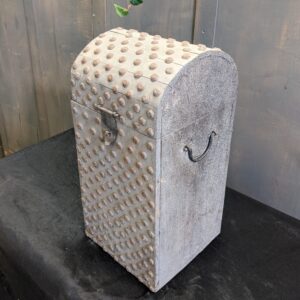 Studded Very Faded Blue Pine Wine Box with Handles in the Middle Ages Style (SOLD)