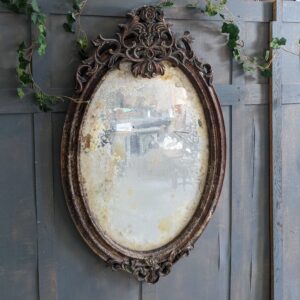 Reproduction Baroque Oval Mirror Heavily Distressed as Movie Prop (SOLD)