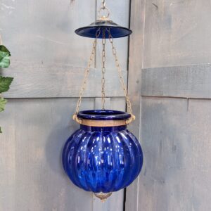 Large Decorative Vintage Sanctuary Lamp with Blue Glass & Ornamented Brass Holder (SOLD)