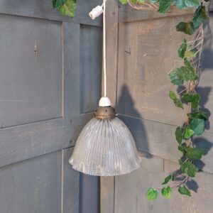 Slightly Larger Wavy Glass Holophane Style Shade with Original Gallery & Modern Wiring