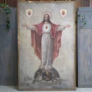Extremely Impressive Outsize Antique Irish Brass Framed Oil Painting of Christ the Sacred Heart (SOLD)