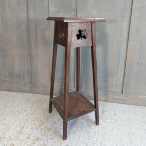 Antique Edwardian Oak Flower Stand with Cloverleaf Cutaways & Shelf (SOLD)