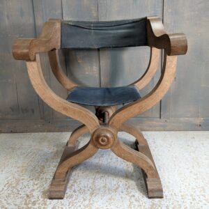 Vintage Oak & Leather Savonarola Clergy Chair from St Mary's Port Dinorwic (SOLD)