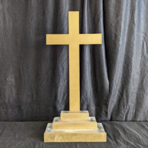 Simple Antique Brass & Oak Altar Cross from St Mary's Port Dinorwic (SOLD)