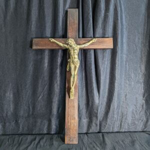 Heavy & Large Vintage Gold Coloured Bronze & Oak Crucifix (SOLD)