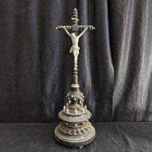 Unusual Antique French Black & White Crucifix with Bobbin Cross