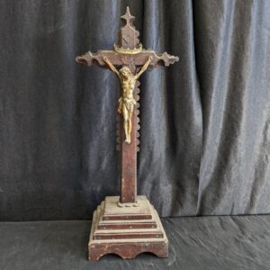 Antique French Poor Man's Table Crucifix with Gold Crown (SOLD)