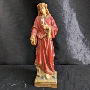 Small Vintage Resin Red Religious Statue of St Philomena with Arrow (SOLD)