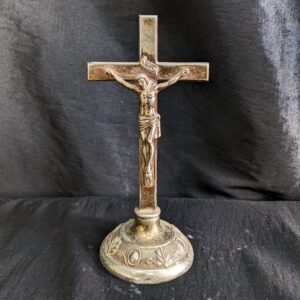 Small Silver Coloured Metal Table Crucifix (SOLD)