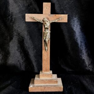 Simple Oak & Metal Vintage Table Crucifix (SOLD)