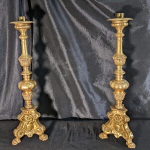 Larger Sized Pair of Brass 18th Century Style Altar Candlesticks (SOLD)