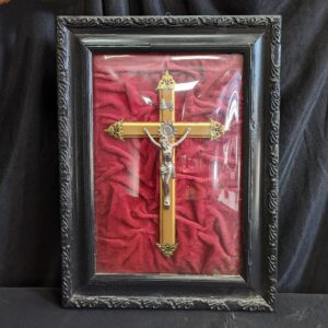 Vintage French Framed & Encased Gold & Silver Crucifix on Red Velvet (SOLD)