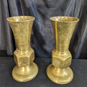 Pair Vintage Very Heavy Brass Church Flower Vases with Hexagonal Bowls (SOLD)