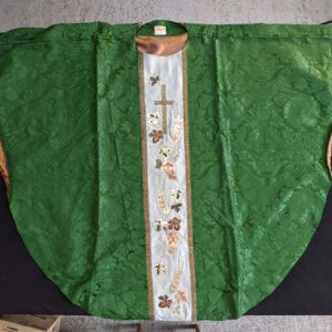 'Harvest Festival' Large Lustrous Green Damask Chasuble with Embroidered Orphrey (SOLD)
