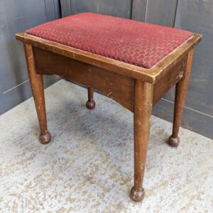 Simple 1930's Vintage Red Deco Material Upholstered Piano Stool with Storage (SOLD)