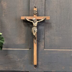 Small Oak & Gold Coloured Metal Swansea Wall Crucifix (SOLD)