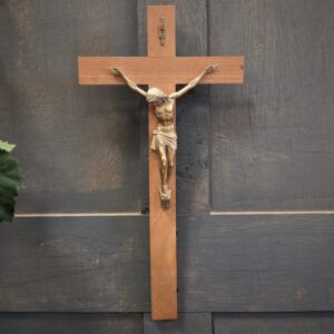 Smaller Size Modern Hardwood & Gold Coloured Metal Crucifix (SOLD)