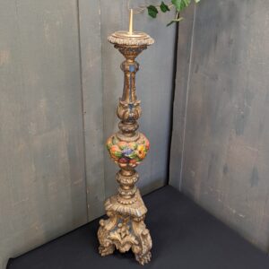 Fun 'Abundant Nature' Polychrome Oak Pricket Candlestick in the Baroque Style (SOLD)
