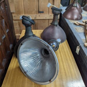 Genuine Mid Century Adjustable Industrial Holophane Glass Iron & Aluminium Wall or Ceiling Lights (SOLD)