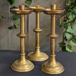 Three Medium Size Classic Brass Vintage Church Altar Candlesticks (SOLD)