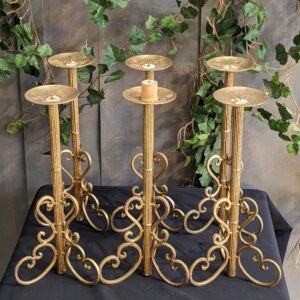 Simply Made Gold Painted Steel 'Big Six' Altar Candlesticks with Prickets (SOLD)