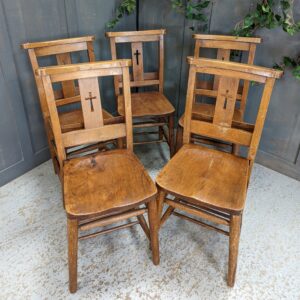 Set of 5 Vintage Round Top Cross Back Elm & Beech Church Chapel Chairs (SOLD)