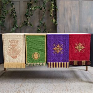 Set of 4 Vintage Embroidered Damask Lectern Falls (SOLD)