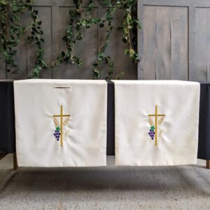 Matching Pair of White Modern Harvest Festival Lectern Hangings (SOLD)