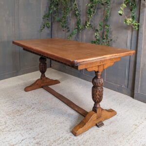 Vintage Solid Oak Refectory Dining Table with Carved Acanthus Baluster Legs (SOLD)