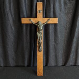 Antique Dark Spelter Metal & Oak Crucifix (SOLD)