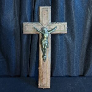 Antique French Inlaid Mahogany & Brass Crucifix (SOLD)