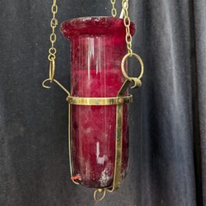 Simple Red Glass & Brass Wired Sanctuary Lamp from St Mary's Port Dinorwic (SOLD)