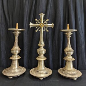Remarkable Modern yet Classical Incredibly Heavy Bronze Altar Cross & Candlestick Set (SOLD)
