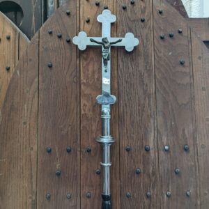 Nickel Plated Brass Vintage Processional Cross from Preston