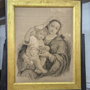 1847 Dated Antique Original Pencil Charcoal & Chalk Drawing of Virgin & Child (SOLD)