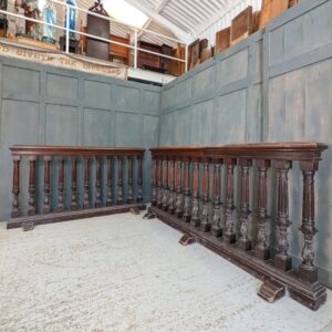 Two Splendid Highly Carved Antique Oak Baluster Railed Altar Fronts Panels Sections from Gloucester Cathedral (SOLD)