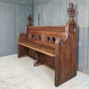 Small Ornate Antique Gothic Carved Oak Church Choir Pew Bench from St Mary's Port Dinorwic (SOLD)