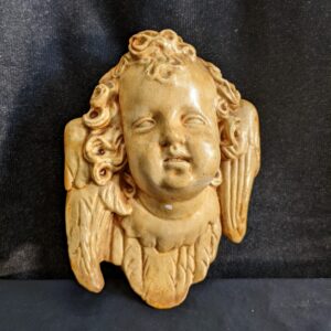 Sepia Painted Plaster Resin Winged Angel Putti Head for Wall Hanging (SOLD)
