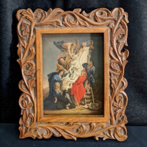 High Quality Print of the Deposition of Christ in Carved Olive Wood Frame (SOLD)