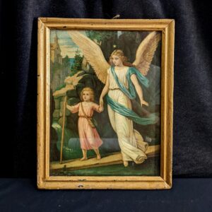 Lovely Framed Antique Spanish Print of The Holy Guardian Angel with Child (SOLD)