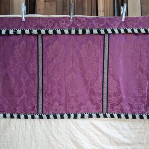 Extra Large Vintage Purple Damask Silk Altar Frontal with White & Black Orphreys & Fringing (SOLD)
