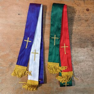 Pair of Reversible Travel Stoles in Blue White Red & Green (SOLD)