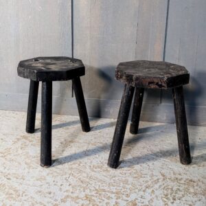Pair of 1930's Vintage Black Painted Milking Stools SOLD