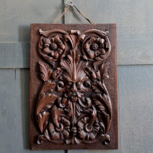 Impressive Antique Carved Teak Panel Plaque of the Green Man (SOLD)
