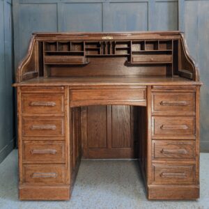 William Angus Antique 1910 Oak Large Roll Top Desk with Field Panels (SOLD)