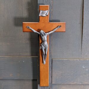 Contemporary American Oak & Pewter Coloured Metal Hanging Crucifix (SOLD)