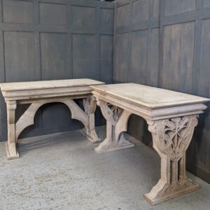 Medium Size Gothic Faux Stone Carved Wood Composition Altar Tables (SOLD)
