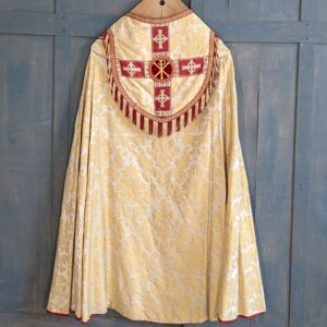 Very Fine Cream Brocade Damask Large Cope with Chi Rho Applique & Fringing (SOLD)